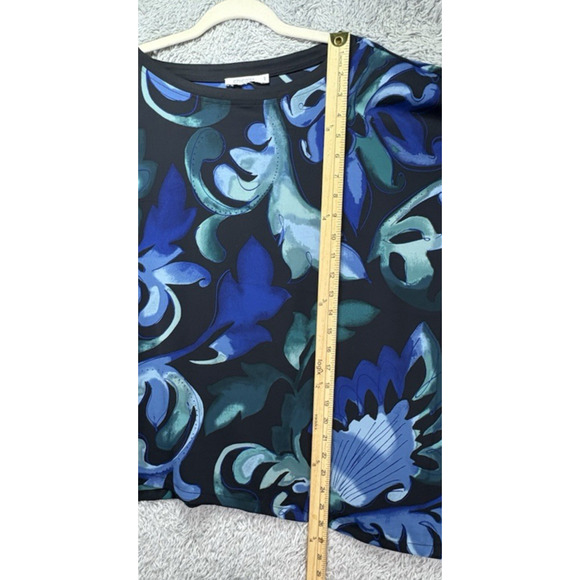 Chicos Scroll Print Woven Poncho Top S/M Blue Green Black Lightweight - Picture 8 of 11